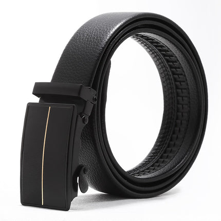 Automatic buckle men's belt young luxury business fashion Korean version of simple litchi pattern black pants belt wholesale