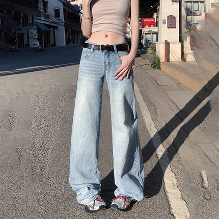 American Style Retro Wide Leg Jeans Women's 2025 Spring and Summer New Low Waist Spice Girl Loose Slimming Straight Pants