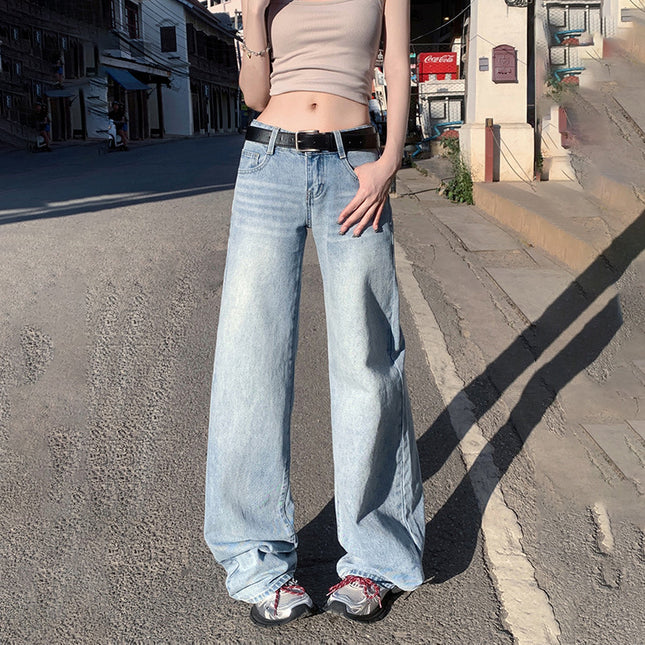 American Style Retro Wide Leg Jeans Women's 2025 Spring and Summer New Low Waist Spice Girl Loose Slimming Straight Pants