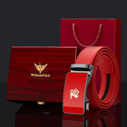 King's Paul 2025 New Arrival Belt Men's Red Year of the Snake Men's Belt Automatic Buckle Belt Gift
