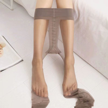 Tianche Extended-Length Black Stockings for Women, T-Crotch Extended Version, Summer Style, 0D Durable, Natural Nude Feel, Open-Crotch, Bare-Leg Look