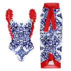 Red applique one-piece set / S