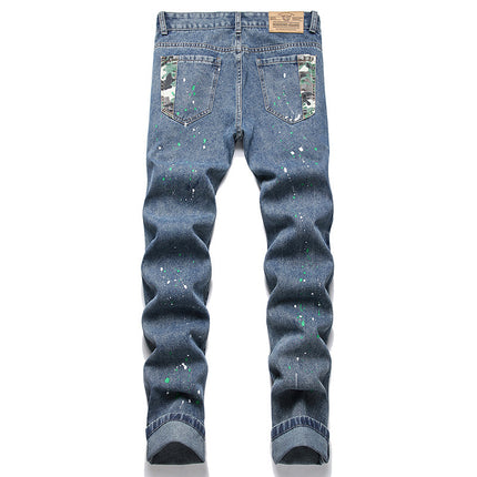 New scraped ripped jeans men's fashion brand thin summer light beggar pants slim blue leggings wholesale