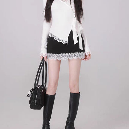 New Lace Hooded Slim-Fit Slim Tight Waist Spice Top Skirt