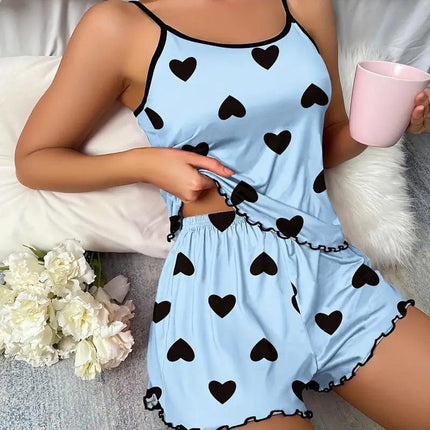 Cross-Border European and American Summer Love Women's Pajamas Two-Piece Set Sexy Casual Camisole Shorts Home Wear Set