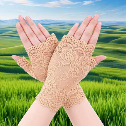 Sun Protection Gloves Women's Short Summer Thin Cycling Breathable Lace Touch Screen Ice Silk Electric Vehicle Gloves Wholesale Bride