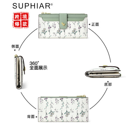 New Long Wallet Ins Women's Korean-style High-end Coin Purse Student's Fresh Flower Card Bag Cross-border Wallet