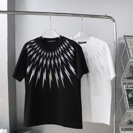 340kg plus fat plus size European trendy brand blockbuster hot drilling lightning men and women wear loose short sleeve T-shirt fat jacket