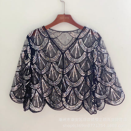 New Sequin Seven-sleeve Small Coat Short Cardigan Cheongsam Outer Waistcoat Small Shawl Waistcoat Ball Thin Shawl Women