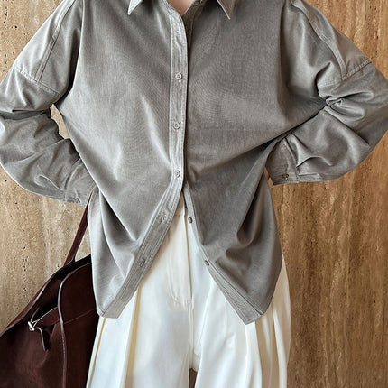Lushi Japanese-Style Minimalist Thickened Brushed Corduroy Shirt for Women 2025 Autumn Inner Layering Base Shirt 3378