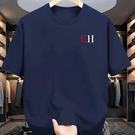 New Heavyweight Round Neck Short-Sleeved T-Shirt for Men, Cross-Border Popular Loose Printed Logo Bottoming Shirt for Men and Women, Half-Sleeved T-Shirt