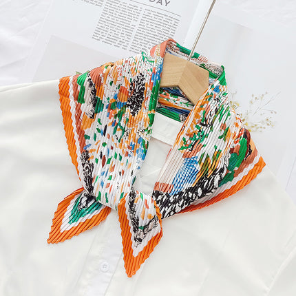 New wrinkled small square scarf female Korean imitation silk printed wrinkled small scarf Joker scarf decorative scarf wholesale