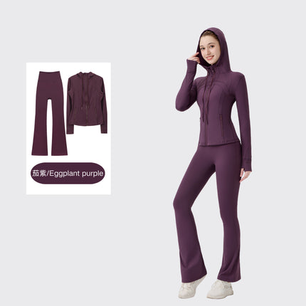 [in Stock] Ld Hooded Flared Jacket Set Top Women's Tight Elastic Fitness Sports Running Yoga Wear