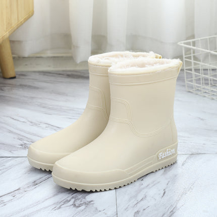 Rain Boots, Women's Mid-Calf Shoes, Adult Women's Shoes, High-Top Non-Slip Shoes, Work Rubber Shoes, Women's Waterproof Low-Heeled Shoes with Removable Cotton Lining