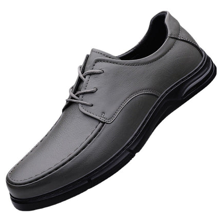 Men's Summer Men's Breathable Cowhide Business Dress Casual Shallow Mouth Lace-up Thick Bottom Low-top Hand-grip Pattern Men's Shoes