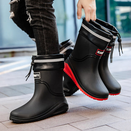 New Mid-Calf Rain Boots for Men, Adult Men's Waterproof Shoes, Rain Boots, Non-Slip Wear-Resistant Rubber Shoes, Plus Velvet Fashionable Kitchen Water Boots