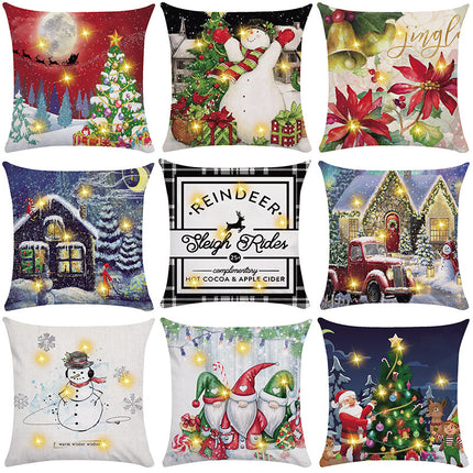 New Amazon Christmas decorative pillow cover snowman printed cushion cover LED pillow light cushion customization
