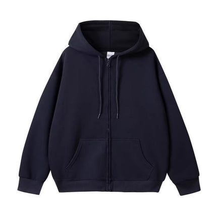 American-Style Trendy Brand 350g Pure Cotton Zip-Up Hoodie, Unisex Versatile Loose Top, Oversized Cardigan Jacket