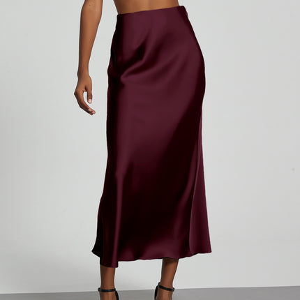 In-Stock Cross-Border Women's Clothing Wholesale European and American Style Elegant Satin Midi Skirt Slimming and Flowy