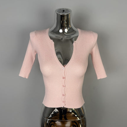 South Korea Dongdaemun Slim-fit Slimming Sexy Feminine V-neck Figure All-match Half-sleeve Knitted Cardigan Top
