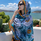 M209-01 large white flower-hole blue / 180*90cm