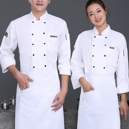High-end Polyester Cotton Chef Clothes for Men and Women Hotel Work Clothes Thickened Breathable Kitchen Catering Cake Hot Pot Kitchen Clothes Uniform