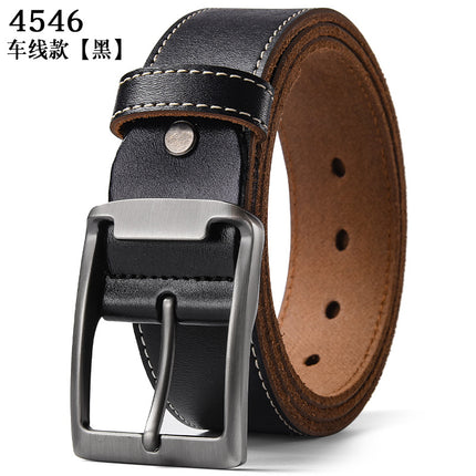 Genuine Leather Men's Belt Pin Buckle Cowhide Casual Leather Belt Vintage Trouser Belt Cross-Border Ready Stock Wholesale Pants Waistband