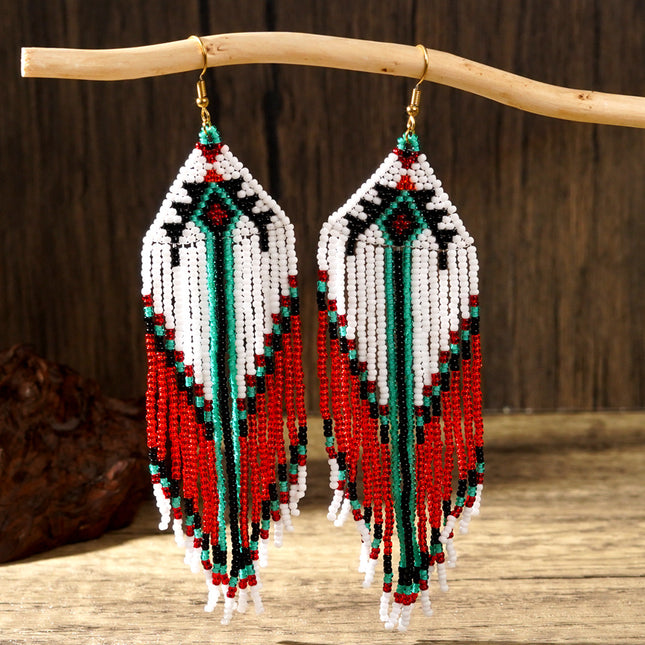 Cross-Border European and American Colorful Seed Bead Earrings, Niche Ethnic Style Handmade Earrings, Woven Long Tassel Trendy Personality Style