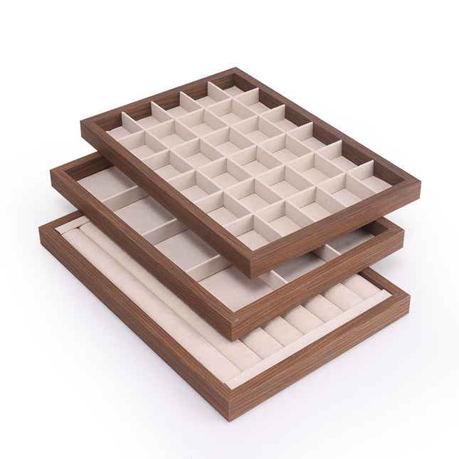 Black walnut wood grain jewelry plate ring necklace bracelet display box white flannel jewelry storage rack