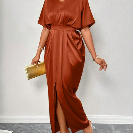 Foreign Trade Women's Clothing Cross-Border Early Spring New Satin Dress European and American Style Ball Gown Satin Waist-Cinching Long Dress Wholesale