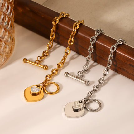 European and American Cross-Border Ot Buckle Heart-Shaped Pendant Stainless Steel Bracelet for Women, Non-Fading, High-End Heart Jewelry, Titanium Steel Jewelry