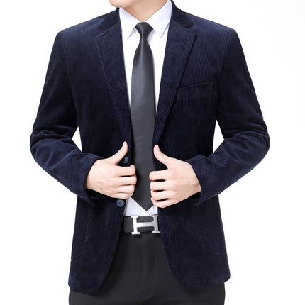 Middle-aged Men's Casual Cotton Corduroy Suit Jacket Spring and Autumn Men's Single Western Top Dad's Corduroy Suit