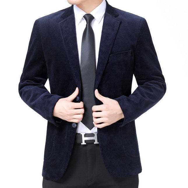 Middle-aged Men's Casual Cotton Corduroy Suit Jacket Spring and Autumn Men's Single Western Top Dad's Corduroy Suit