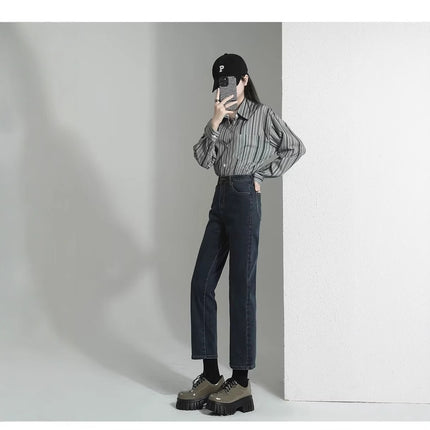 Small Slim-fit Slim-fit Skinny Jeans Female Student New Fashionable Ins All-match Straight Pipe Pants