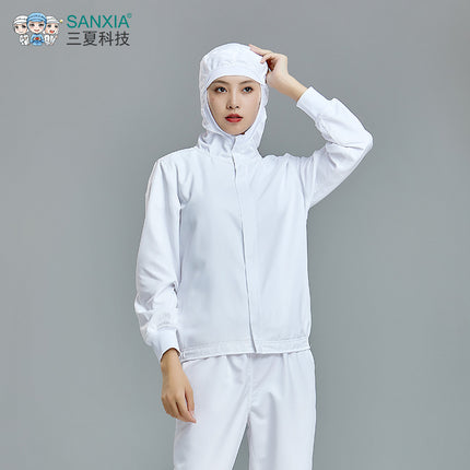 White central kitchen production and processing work clothes unisex anti-static short sleeve hooded food factory work clothes