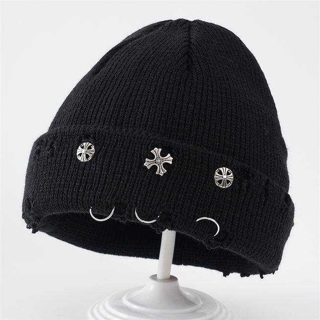 2025 Winter Simple Letter Pullover Hat Round Top Brimless Thickened Acrylic Fashionable Warm Knitted Hat