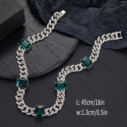 Emerald New Hip-Hop Necklace, Fashionable and High-End Alloy Rhinestone Cuban Chain Pinduoduo Drop Shipping