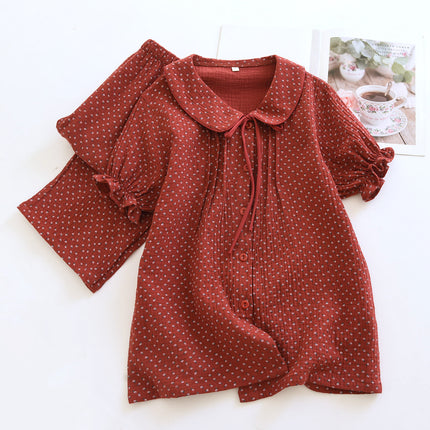 Summer New Double Layer Cotton Yarn Home Clothes All Cotton Pajamas Crepe Short Sleeve Trousers Casual Breathable plus size Pajamas