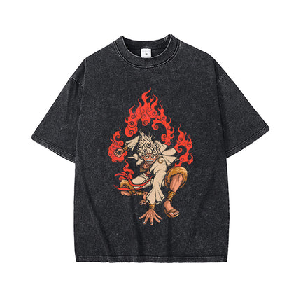 High Street Retro Heavy Distressed Washed White Ink Direct Spray Printing Men's and Women's Ins Retro Hip-Hop Trendy Brand Short-Sleeved T-Shirt