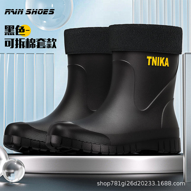 2025 Cross-border Men's Rain Boots Water Shoes Waterproof Wear-resistant Rubber Shoes Rain Boots Non-slip Short PVC Water Boots
