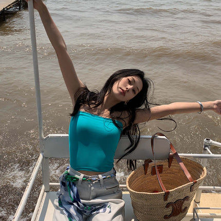 Huangluan Simple Sleeveless Short Tube Top for Women 2025 Summer Style Personalized Fashion Dopamine Color Eye-Catching 520271