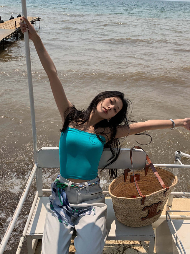 Huangluan Simple Sleeveless Short Tube Top for Women 2025 Summer Style Personalized Fashion Dopamine Color Eye-Catching 520271