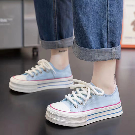 6733 Canvas Shoes for Women 2024 Summer Breathable Low-Top Thick-Soled Dopamine Cream Mango Toe White Casual Shoes