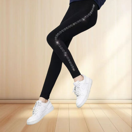 Side Diamond-Embellished Seamless Fleece-Lined Leggings for Women, Warm and Plush, Plus-Size Cropped Pants