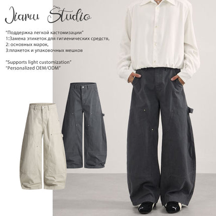 Jiamu American High Street Patchwork Multi-Pocket Baggy Unisex Versatile Scimitar Casual Pants Unisex Wide-Leg Loose