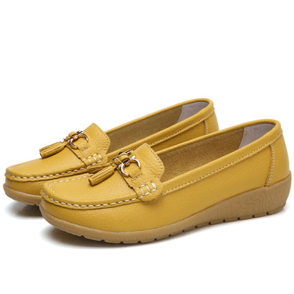 Summer Hollow New Leather Shoes for Middle-Aged and Elderly Mothers, Women's Single Shoes, Bean Shoes, Women's Soft-Soled Wedge-Heeled Clogs, Women's Shoes