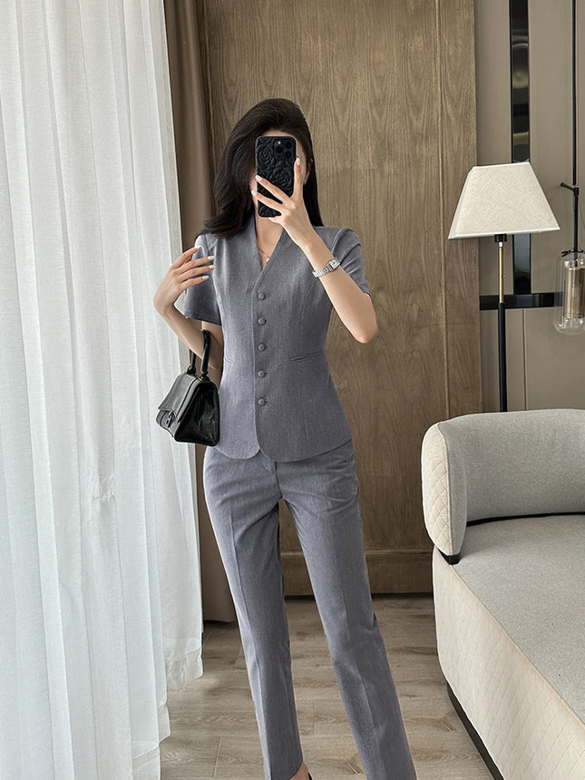 Short-Sleeved Suit Women's Summer Thin Business Attire Jewelry Store Gold Store Sales Workwear Hotel Front Desk Workwear