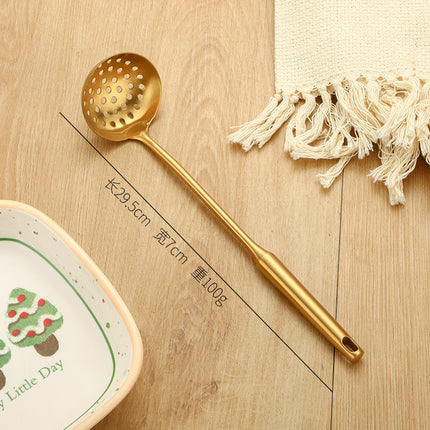 Stainless Steel High-grade Soup Leak Hot Pot Spoon Thickened Soup Spoon Golden Large Soup Spoon Titanium Plated Golden Soup Spoon Golden Spatula Spoon