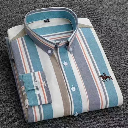 New 100% Cotton Men's Shirt Oxford Casual Shirt Men's Long-Sleeved Embroidered Spot Distribution Drop Shipping