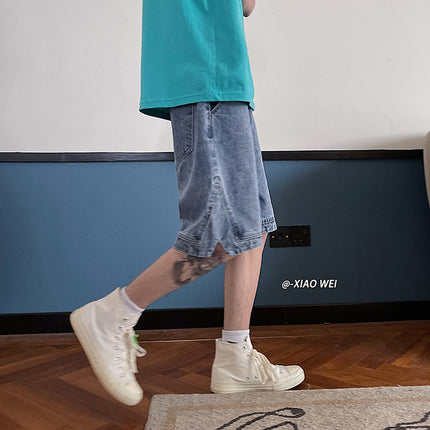 Men's Denim Shorts Trendy Brand Ins Summer Design Niche Five-Point Shorts Trendy Outerwear Loose Large Shorts
